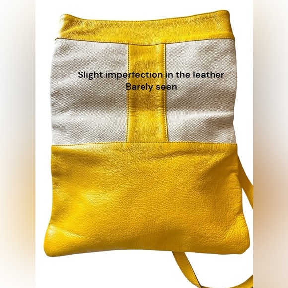 MODUS RIO Yellow Leather & Refined Linen Shoulder Bag /Oversized Clutch Neutral - Picture 15 of 16